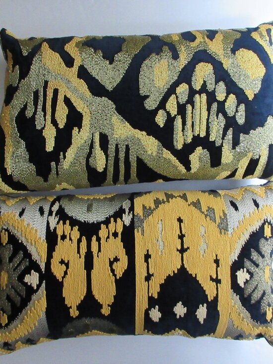 Calisto Other - Two Callisto Home Coastal Modern Ikat Velvet Pillows 24" x 14" Navy Beaded